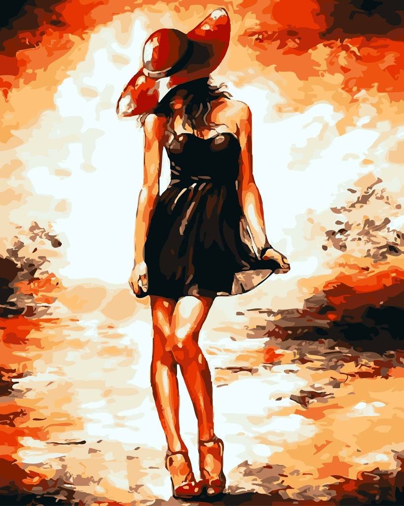 YEESAM ART Pittura Ad Olio Per Numeri - Ragazza Cappello Rosso Su Tela 40x50cm, Kit Fai Da Te Per Adulti E Principianti