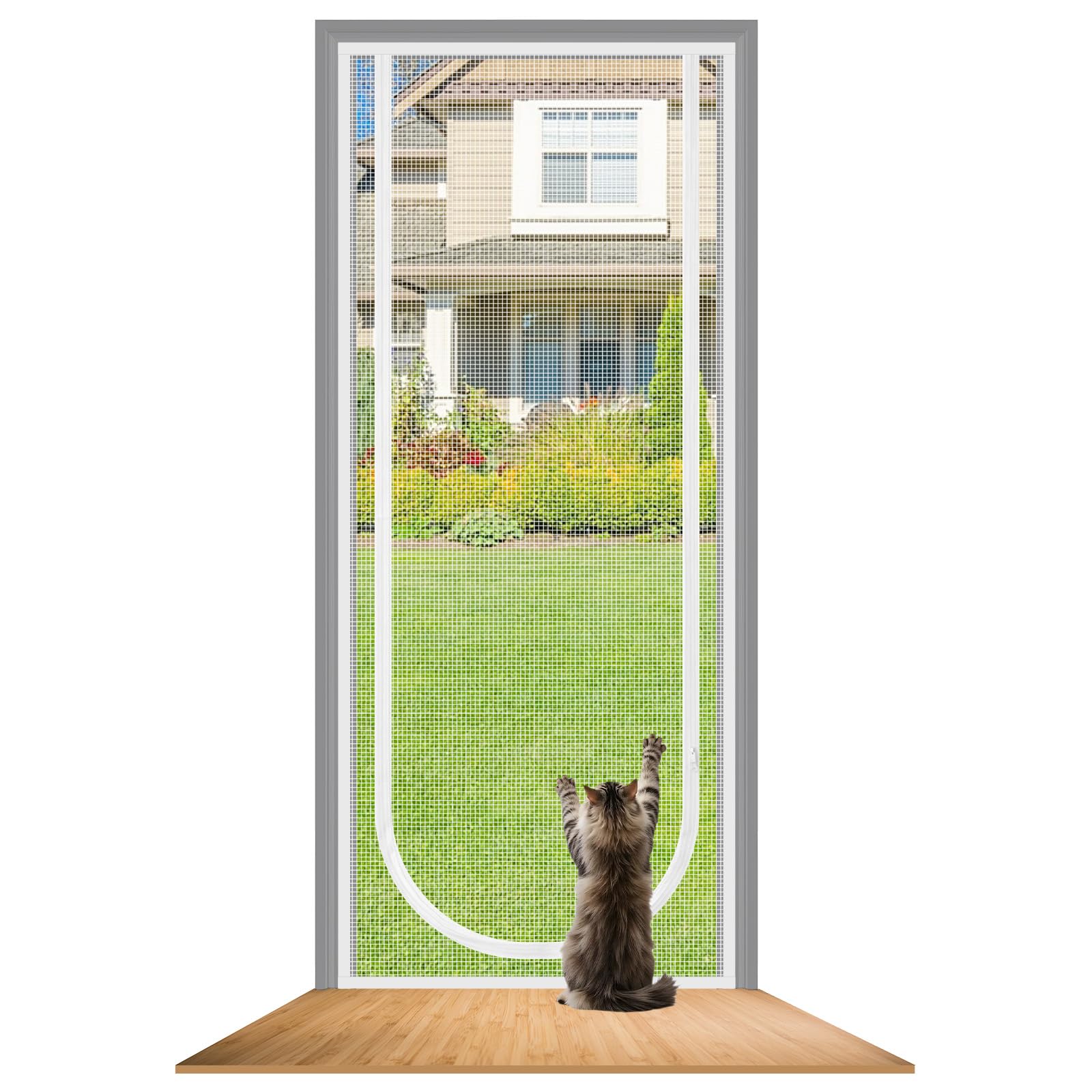 BLUE BAZAAR Cat Screen Door, Fly Screen Door Reinforced Scratch-Proof Mesh Pet Barrier, 90x120cm, Heavy-Duty Zipper Closure, Indoor Door Mesh Screen Heavy Duty Self-Sealing Mesh (90x210CM Double)