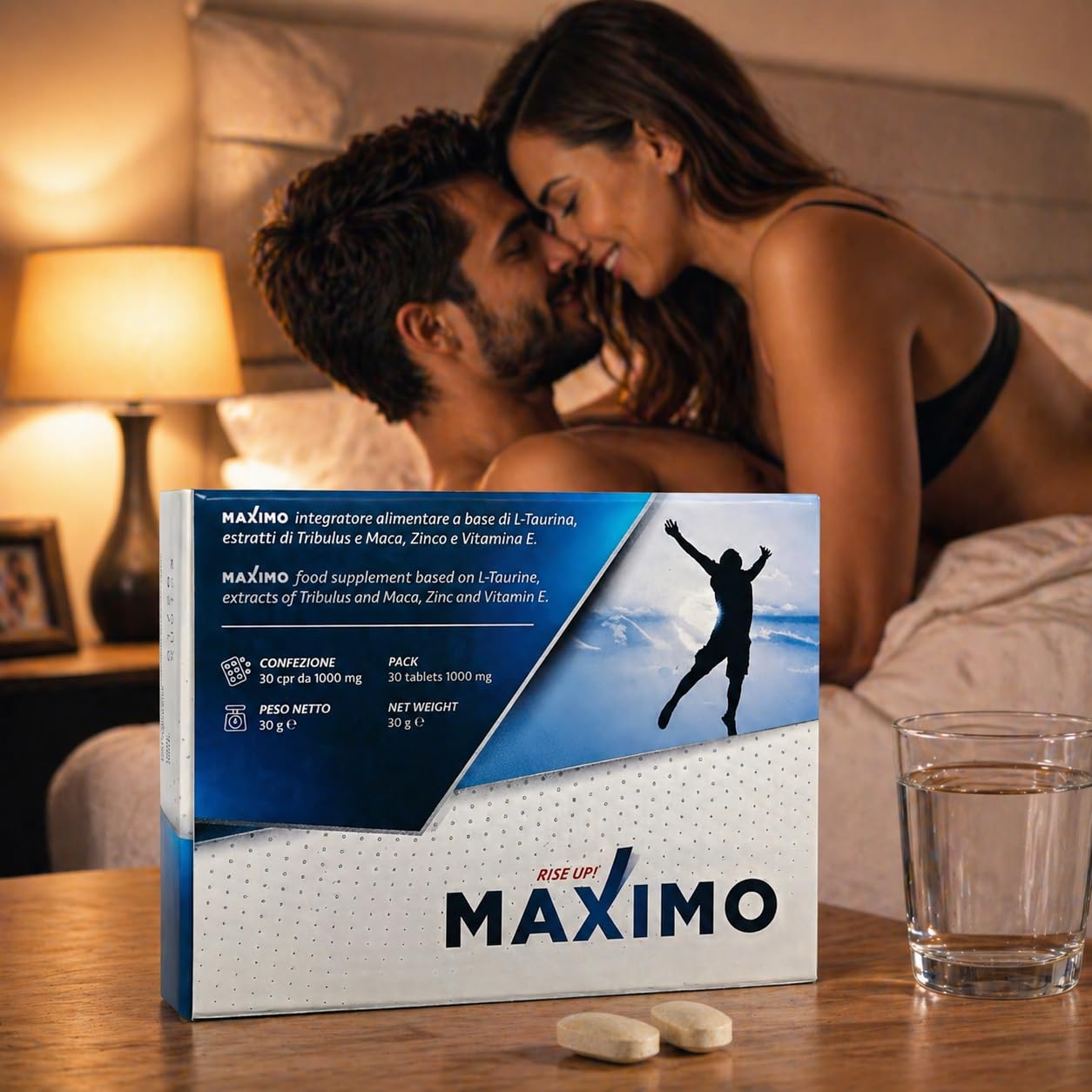 MAXIMO RiseUp Integratore Energia e Vitalità | Maca, Taurina, Zinco e Vitamina E | Supporto al Metabolismo Energetico | 30 Compresse Senza Glutine e Lattosio