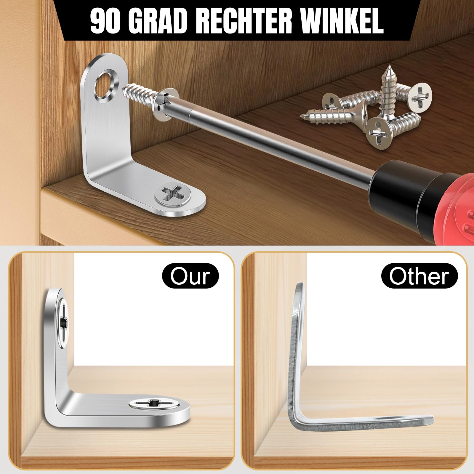 50 connettori angolari in acciaio inox, 30 x 30 mm, angolo in metallo a 90 gradi, in acciaio inox per costruzione di mobili e scaffali, connettori per legno fai da te