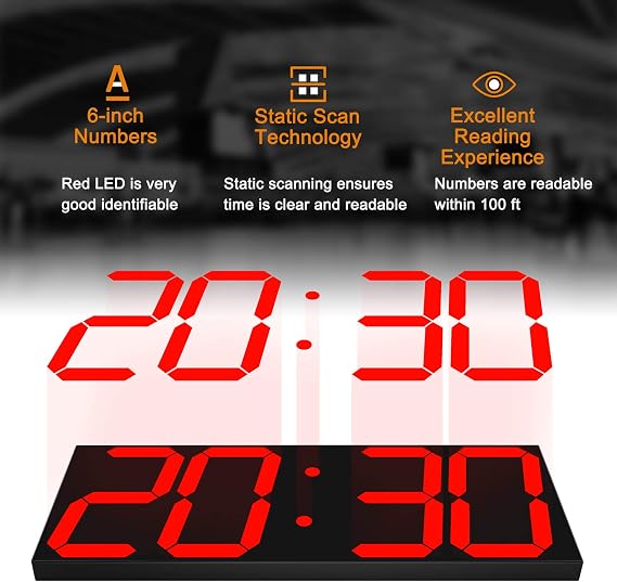 CHKOSDA LED Large Digital Wall Clock, Oversize Wall Clock with 6” Numbers, Remote Control Count up/Countdown Timer Clock, Auto Dimmer, Big Calendar and Thermometer(Red)