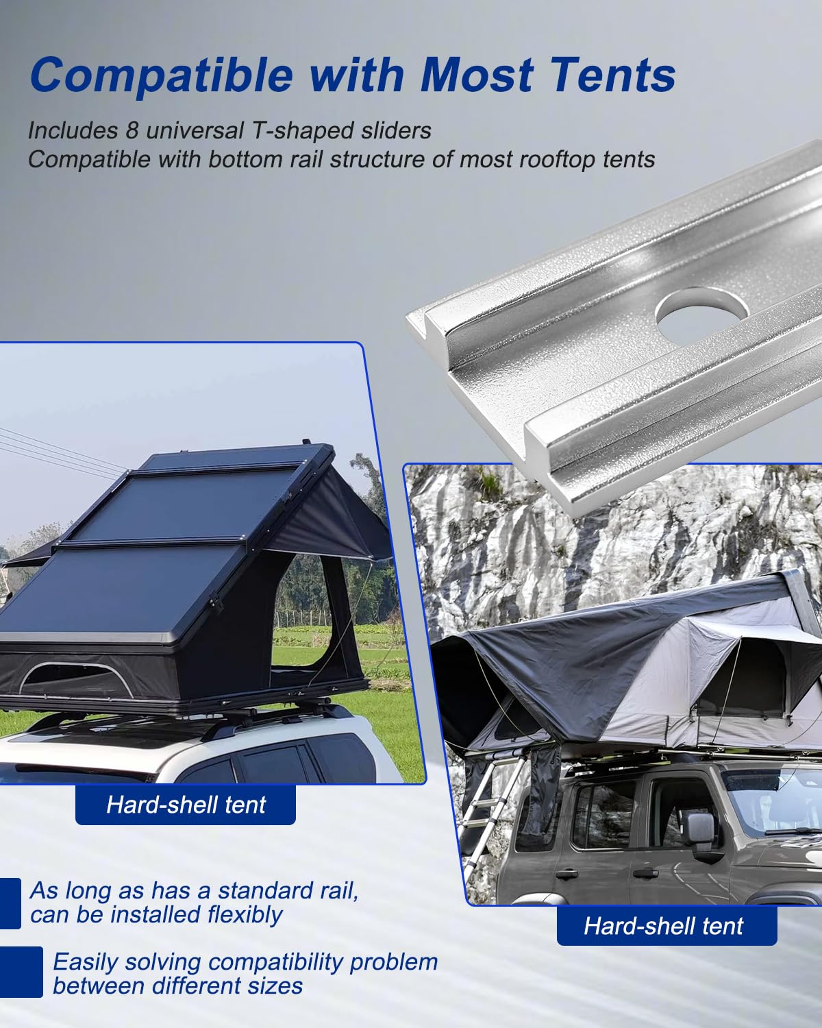 Dachzelt-Montagewerkzeug-Set, Dachzelthalterungen inklusive 4 x 5,3 x 1 Zoll flache Reparaturplatten, 8 Schrauben, 8 Muttern, 8 x Aluminiumblöcke