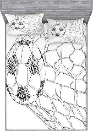 Miniatura 214 de Ambesonne Juego de sábanas bajeras y fundas de almohada, dibujos de aviones antiguos, vuelos clásicos con fechas, estilo vintage, diseño nostálgico,