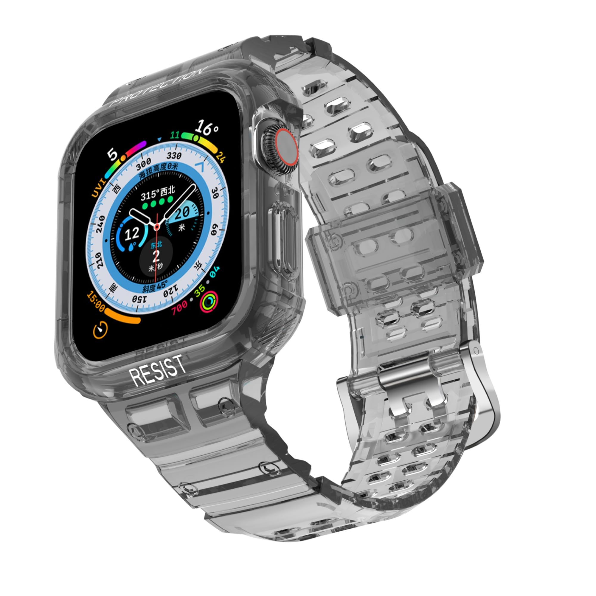 XMUXI Compatible with Apple Watch 8 Strap Bumper Case Clear iWatch 7 Band Rugged 41mm 45mm Replacement Band Transparent for Series 6/5/4/SE 40mm 44mm Men Women (Not Included Watch) (44/45mm,#1)