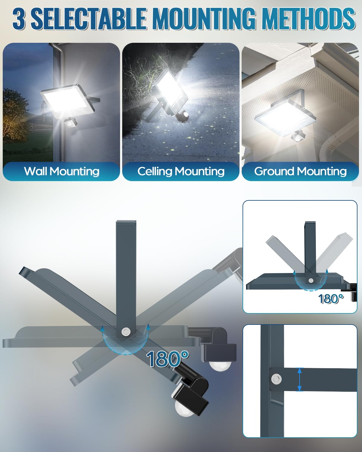 Foco LED con Sensor de Movimiento 100W, Foco Exterior con Sensor de Movimiento 10000LM Super Brillante, 6500K Blanco Frío, Impermeable IP66 para Jardín/Patio 2 Piezas