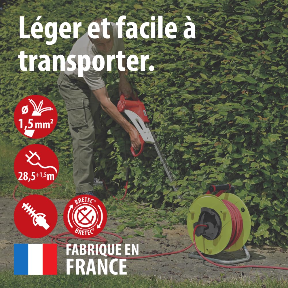 Brennenstuhl Enrouleur de câble Standard SM1-RB/Enrouleur électrique avec rallonge et technologie Bretec (fiche, prolongateur, poignée cablepilot, disjoncteur, 30m H05VV-F) fabriqué en France