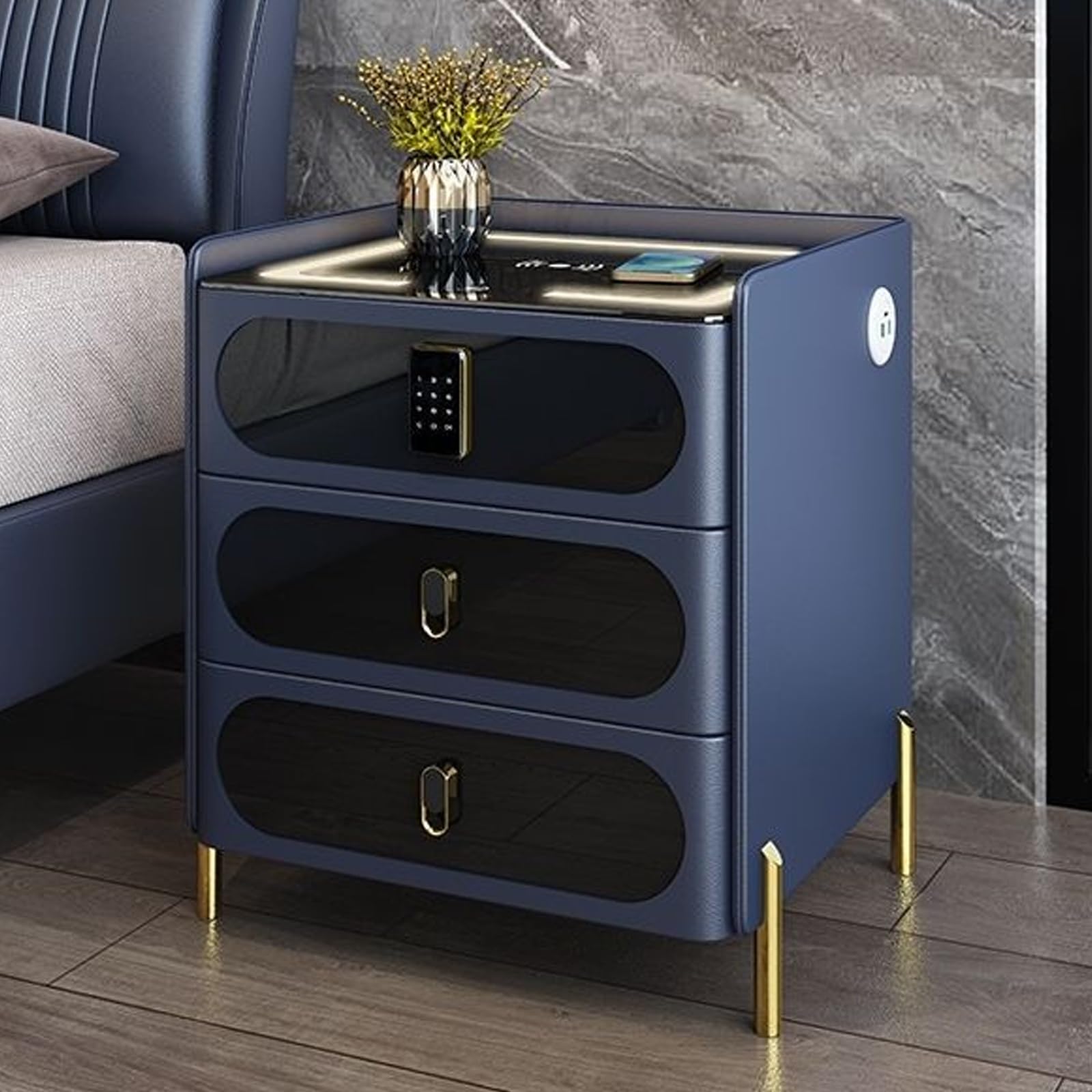 Table de chevet intelligente avec enceinte Bluetooth et port USB pour chambre moderne