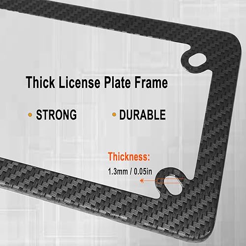Miniatura 4 de Marco de matrícula de motocicleta de fibra de carbono, soporte de etiqueta de acero inoxidable con tornillos y tapas de tuercas, 1 paquete para