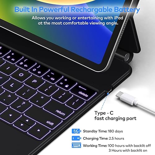 Miniatura 22 de Funda de teclado para iPad Air de 11 pulgadas (M3 2025 / M2 2024) y iPad Pro de 11 pulgadas (1ª/2ª/3ª/4ª generación), funda magnética con teclado