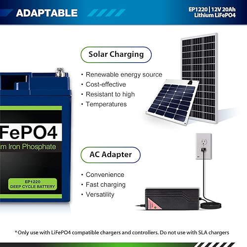 Miniatura 7 de Paquete de 4 baterías recargables ExpertPower LiFePO4 de litio de 12 V 20 Ah  2500-7000 ciclos de vida y 10 años de vida útil  BMS integrado