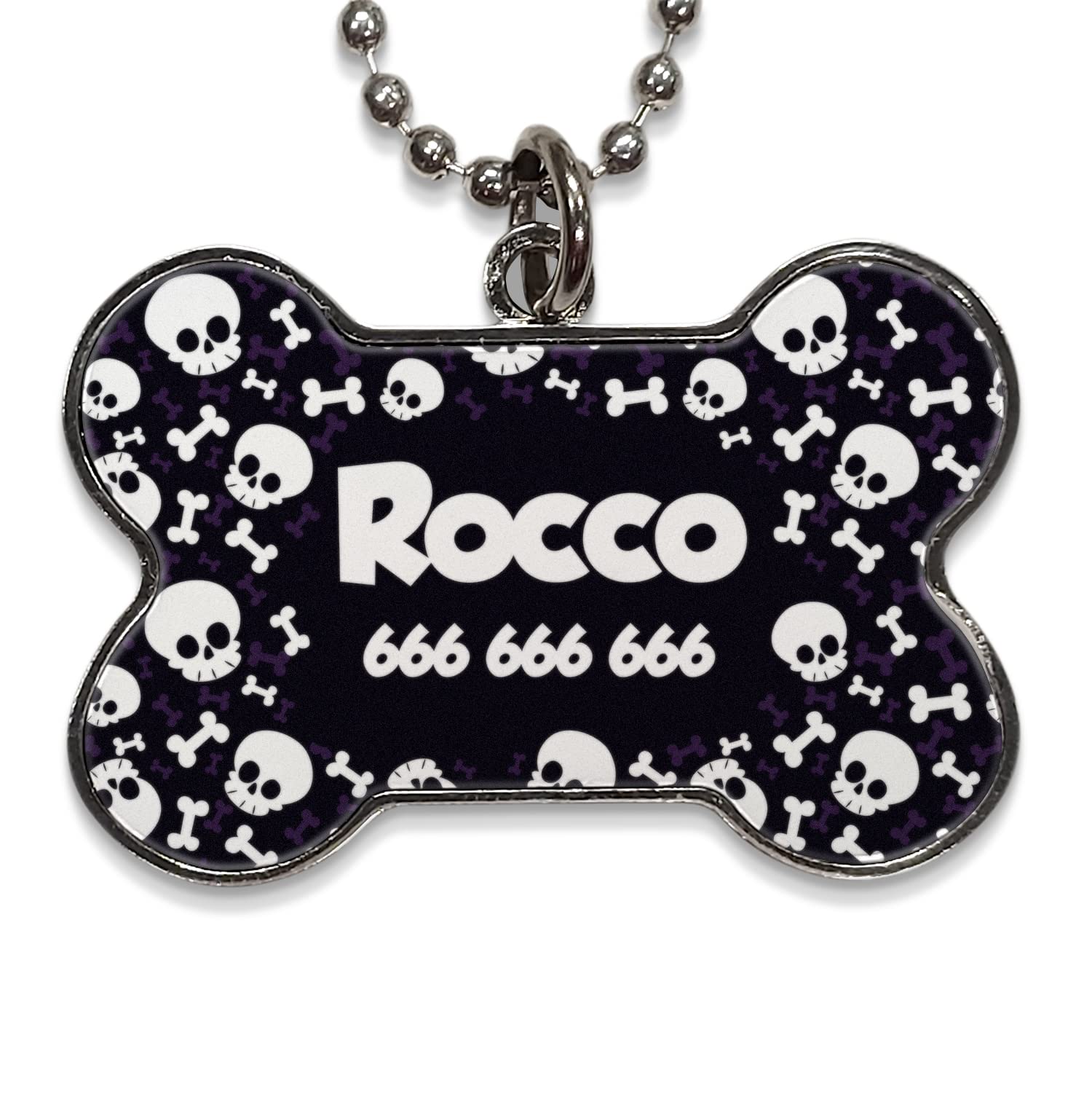 LolaPix Chapa Perros Personalizadas con foto, texto o imagen. Placas para Perros. Chapa metálica con forma de hueso. Regalo personalizado. CALAVERAS