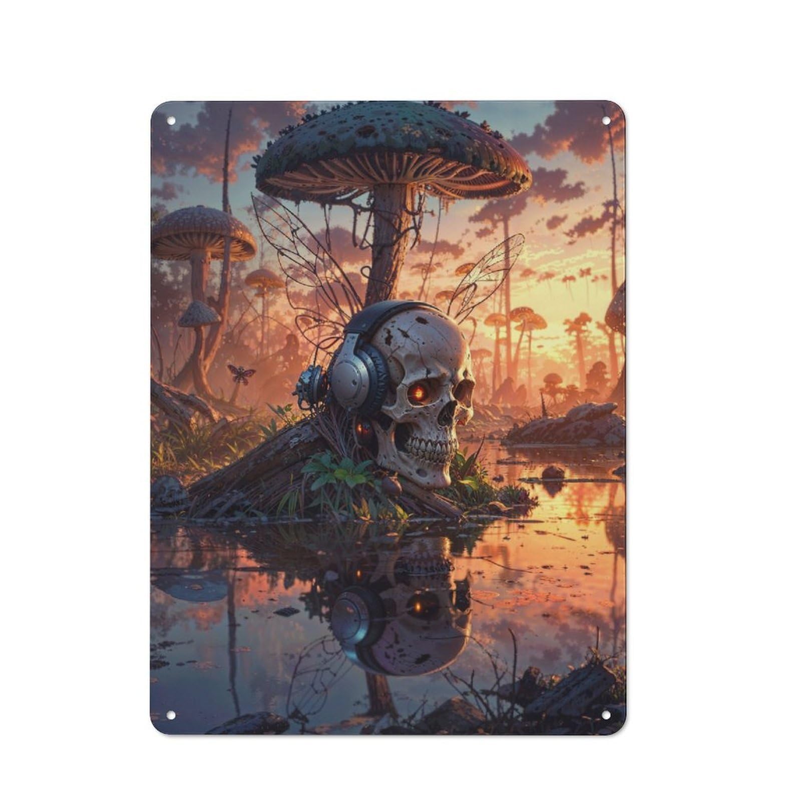Junmoney Mushroom Swamp Skull Music For Garden Room Or Summerhouse, Rustic Tin Sign 40X30cm, Tin Sign Wall Decor For Garden Rooms And Summerhouses