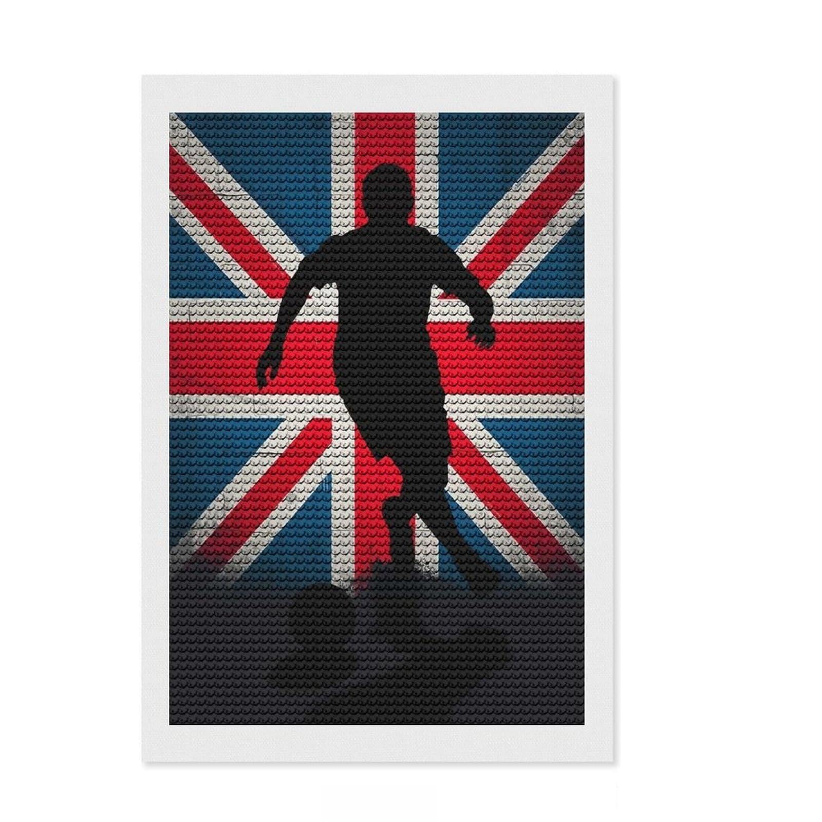 Junmoney Footballer Silhouette with United Kingdom Flag Diamond Painting Set 8"x12", Printed Canvas, Finish and Display, Home Wall Decor, Gift Idea, Neat Printed Canvas