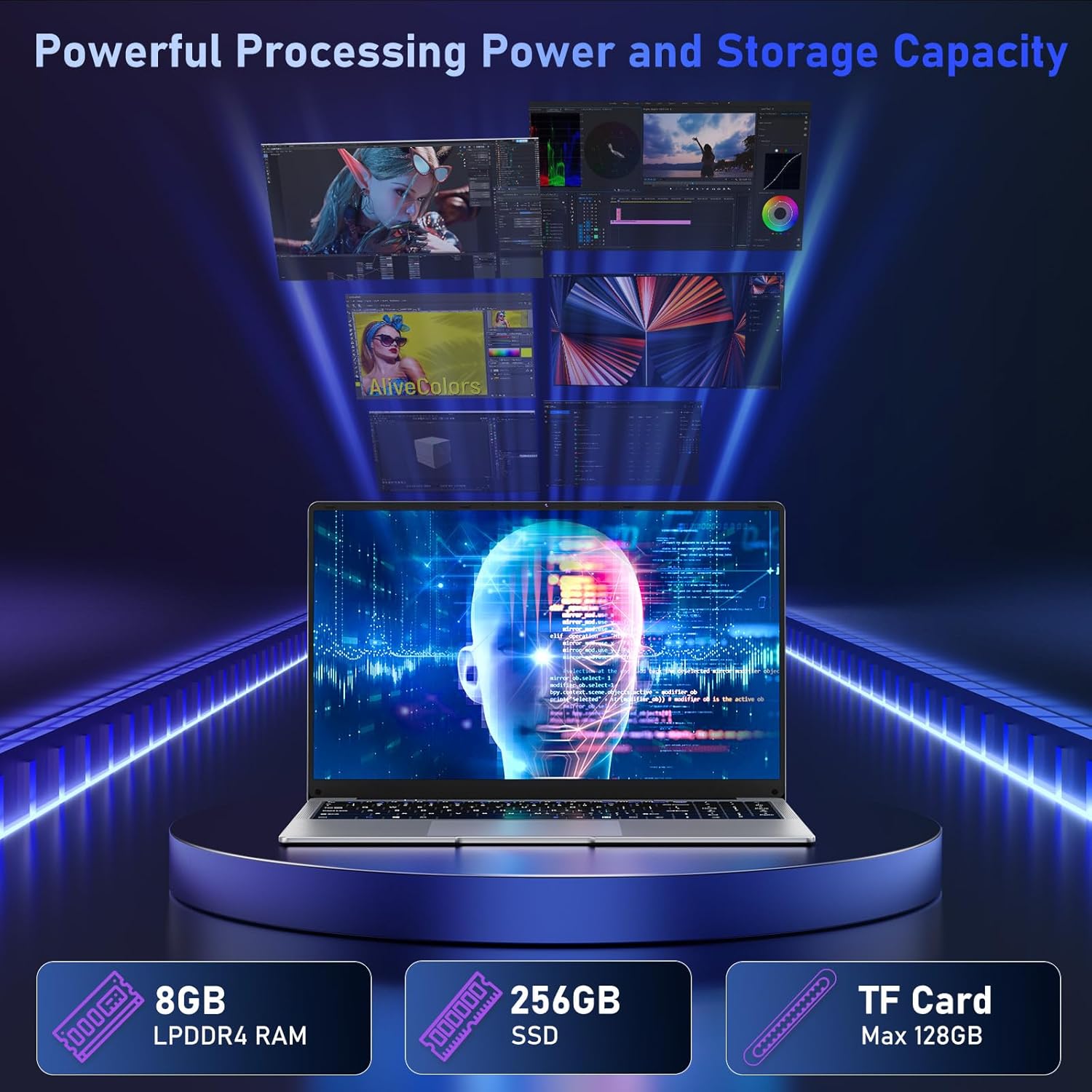 NIAKUN Laptop Computer 15.6 Inch, Notebook 8GB RAM 256GB SSD, Student Laptop N4000 Processor (up to 2.6 Ghz), FHD 1920 x 1080 Display, 5000 mAh, TF Card, WIFI 5 - Image 3