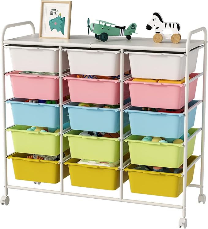 Costway 1 PCS 5-Drawer Plastic Rolling Storage Cart With 4 Universal Wheels Dresser Cabinet - View #7