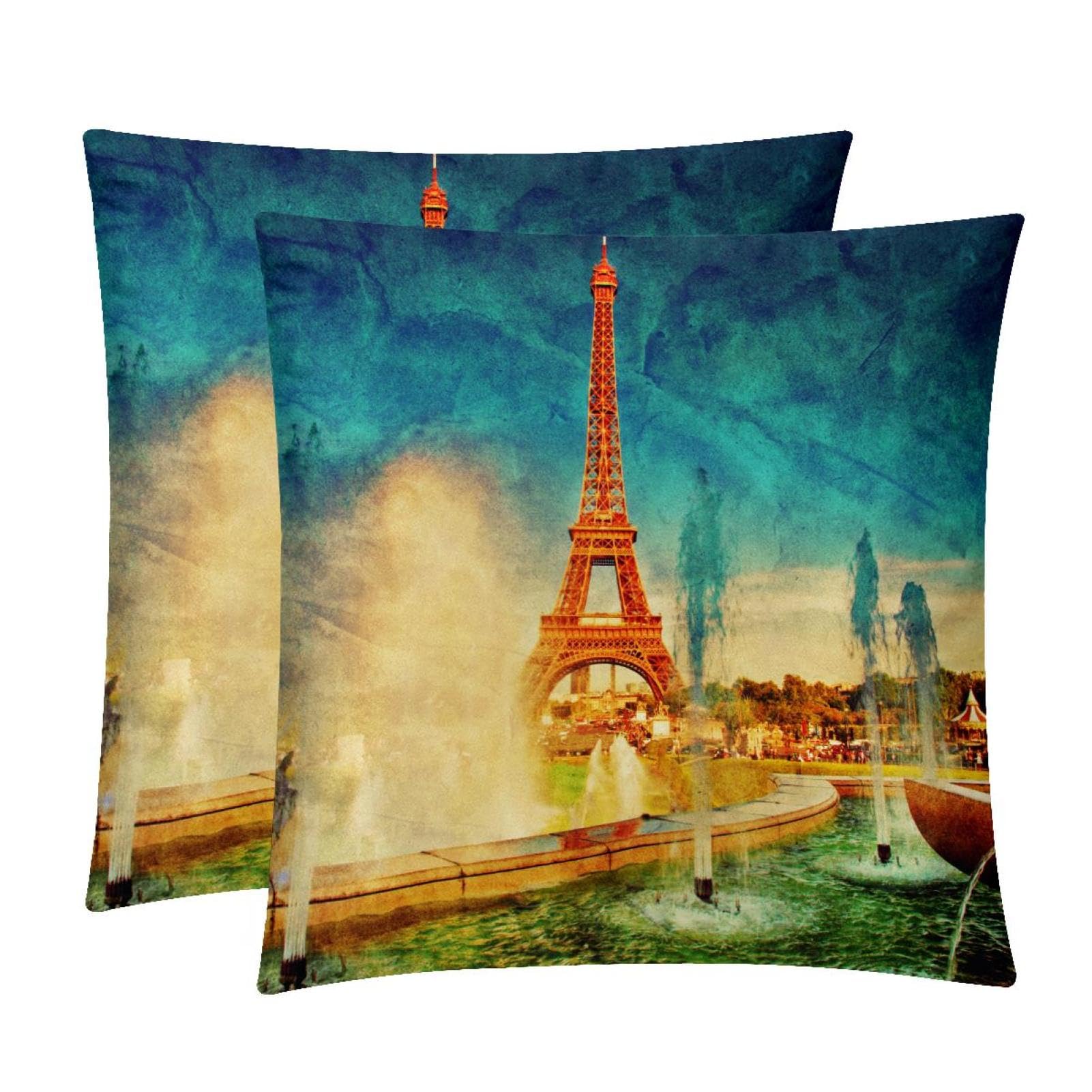 TDGKPZ Eiffel Tower Throw Pillow Cases 2 Pack Pillowcases Zipper Cushion Covers For Bedroom Living Room 50x50cm