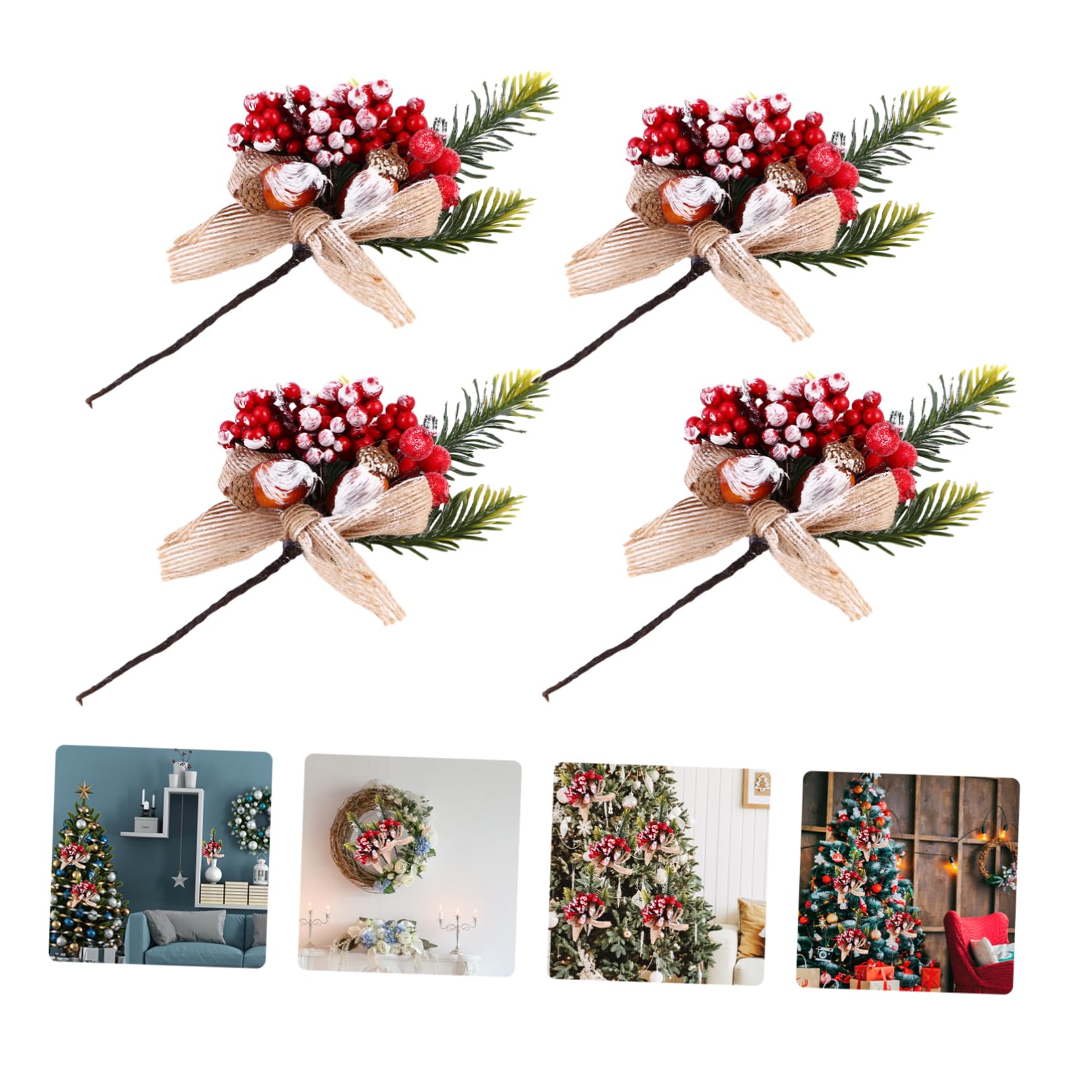 Cabilock 24piezas Ramas De Pino Artificial Bayas Rojas y Piñas para Decoración Navideña Accesorios De Manualidades y Wreath Picks