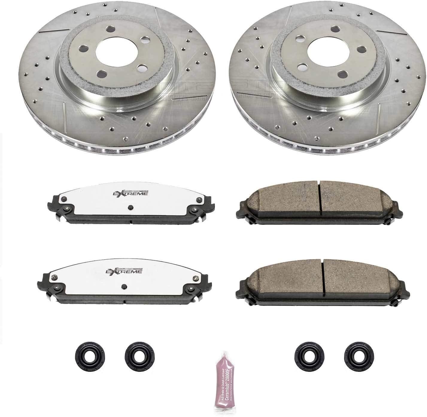 PowerStop Front Brake Kit For Chrysler 300 2005-23 |Dodge Challenger 2009-23 |Charger 2006-23 |Magnum 2005-08 - Carbon Fiber Ceramic Brake Pads + Drilled & Slotted Rotors Upgrade, K2560-26