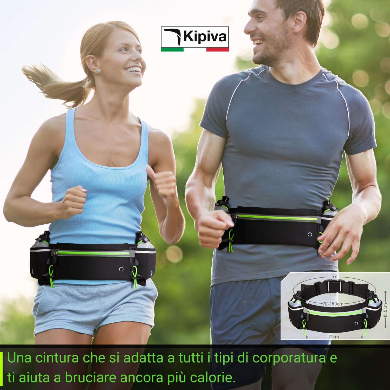 Porta Acqua Running Verde Cintura Trail Running Marsupio con Portaborraccia 175 ml +2 Borracce Incluse