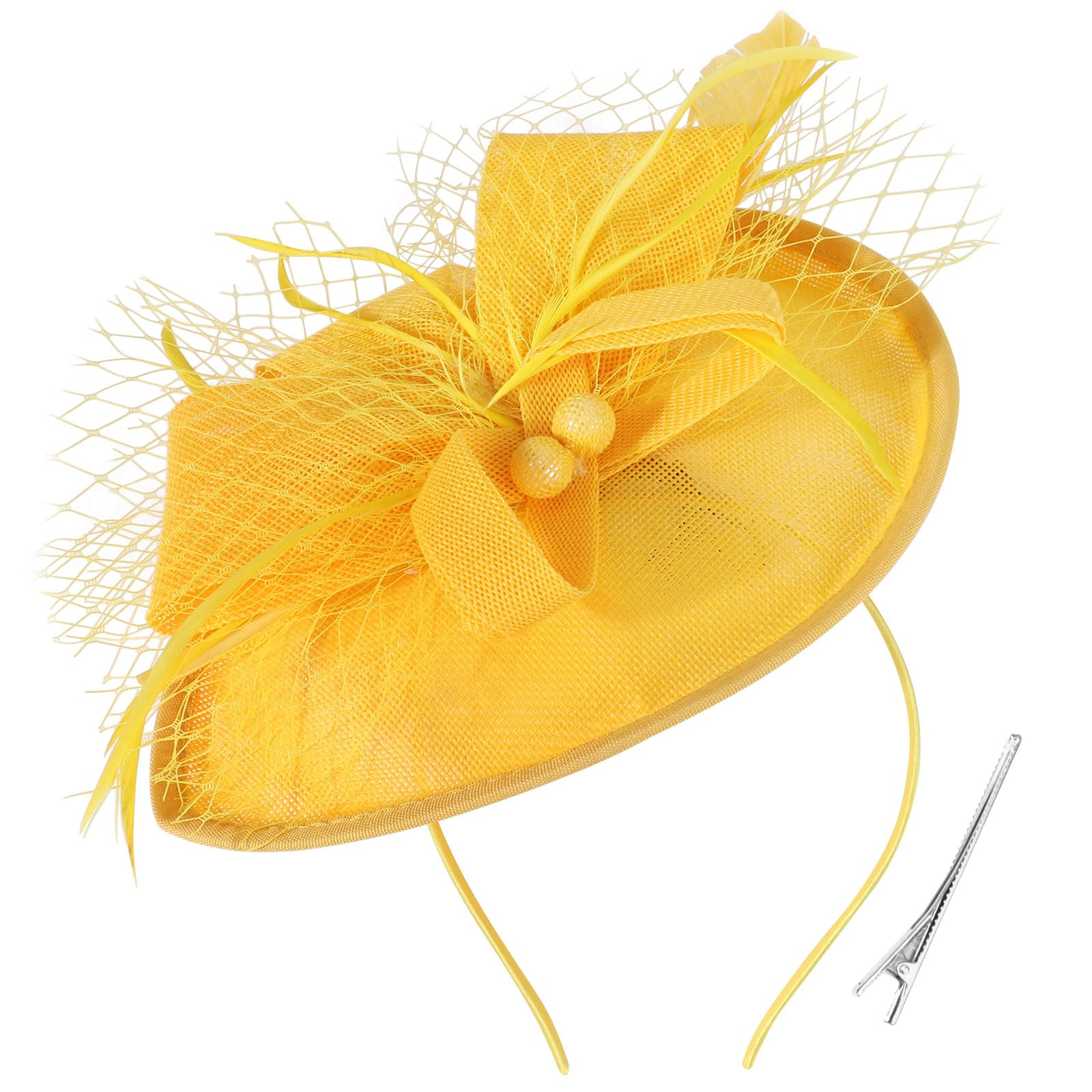DRESHOW Flower with Single Arrow Feather Fascinators Hat Headband and a Forked Clip Bridal Headwear Derby Fascinator Pillbox Hat Headdress for Girls & Women