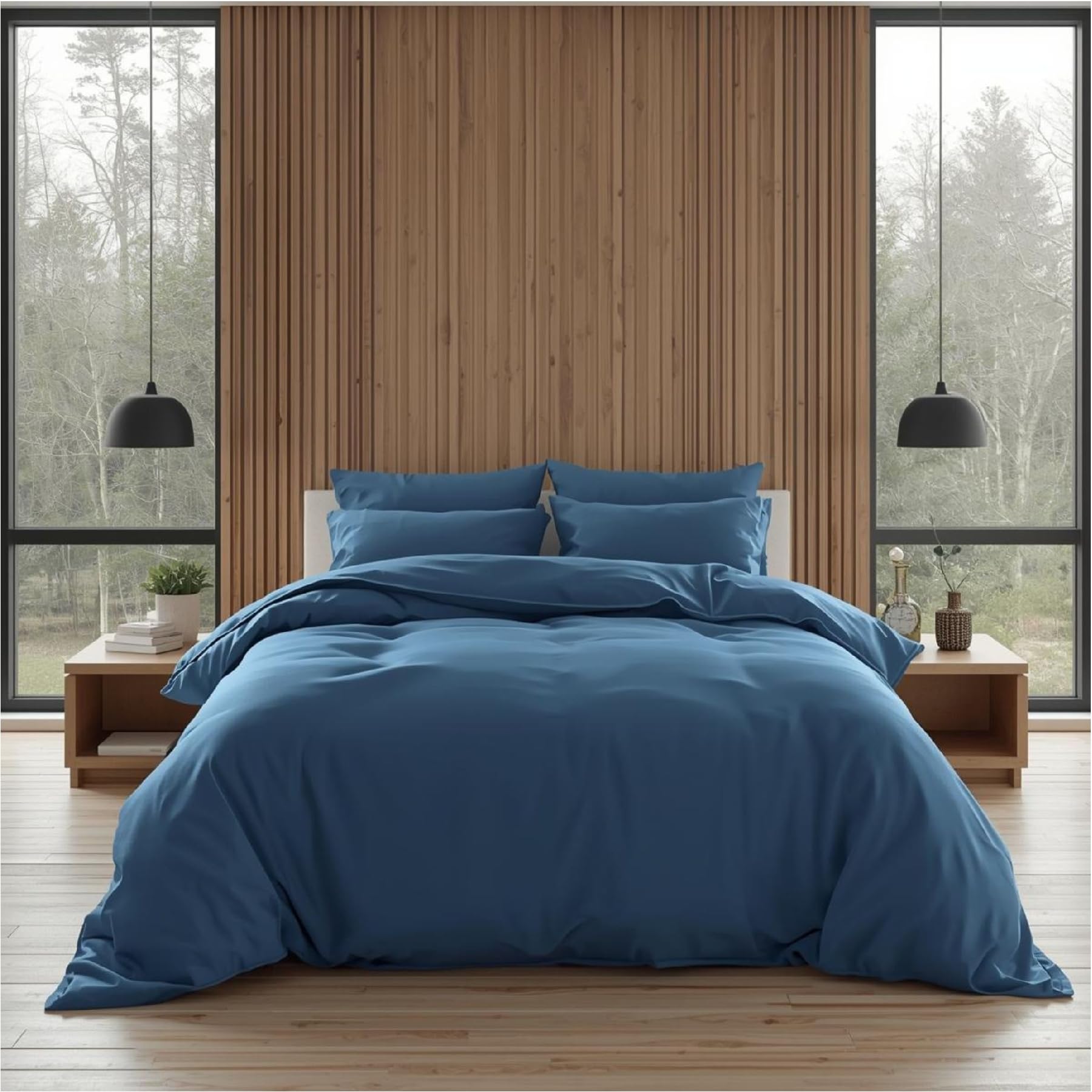Duvet Cover Set 1200TC 100% Egyptian Cotton Premium 3-Pieces 1-Duvet Cover & 2-Pillow sham Cover Soft as Feather Home and Hotel Zipper & Tie Closure (Medium Blue, King_92 X 106 Inch)-image-27