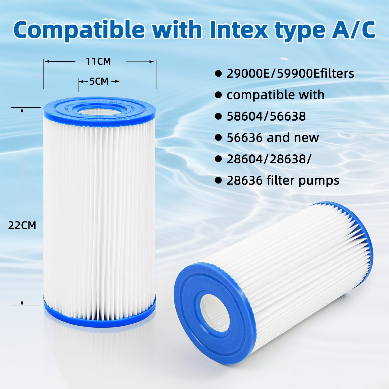 KGC Ersatz Typ A/C Filter Kompatibel mit Intex 29000E/59900E, 6 Stück Filterkartuschen Kartuschenfilter für Poolpumpe Swimmingpool oberirdischen Pools