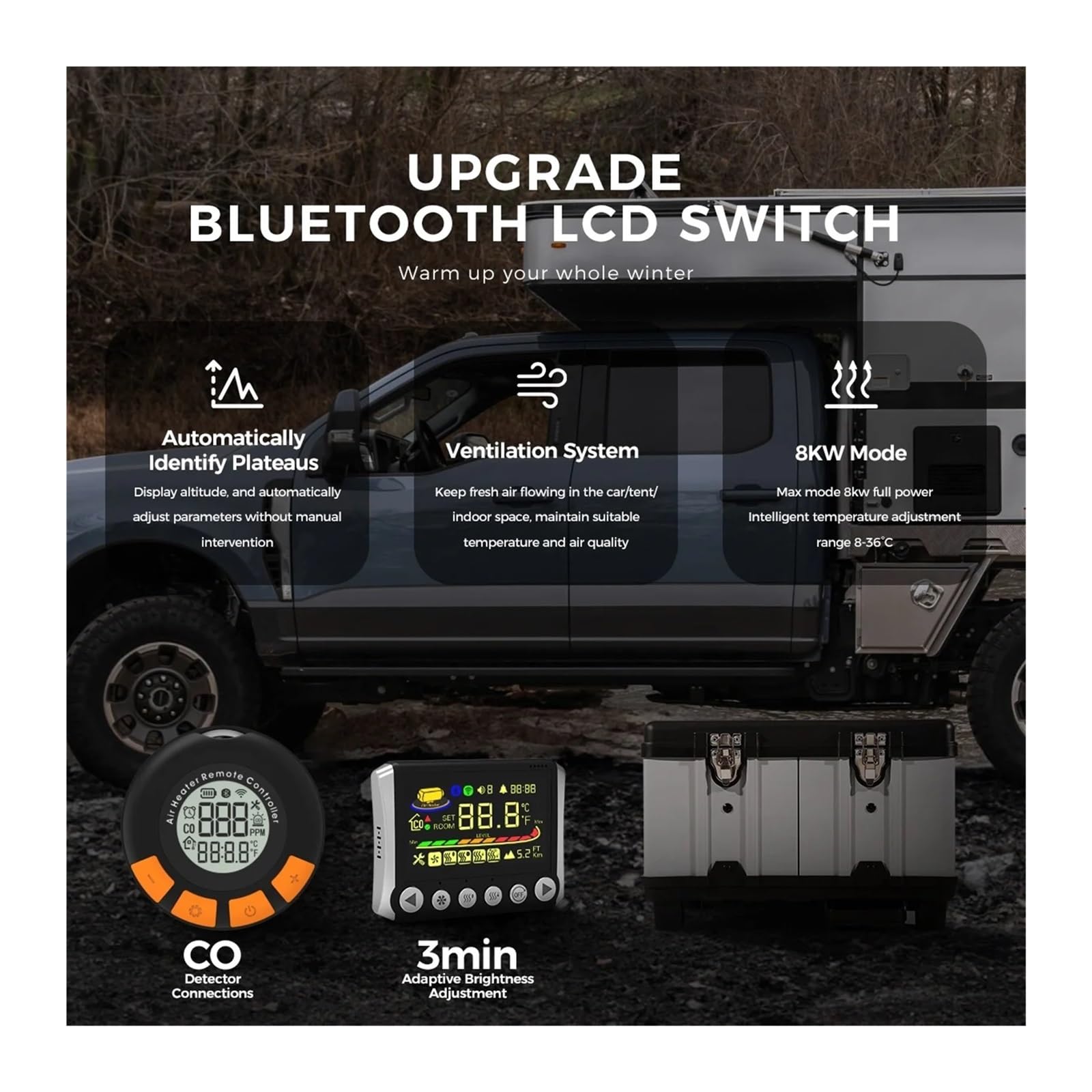 Nagrzewnica powietrza 8 kW 12 V/24 V z trybem pracy na dużych wysokościach i wentylacją, emisją CO2 35 dB do samochodów kempingowych przenośnych grzejników,Bardzo cichy