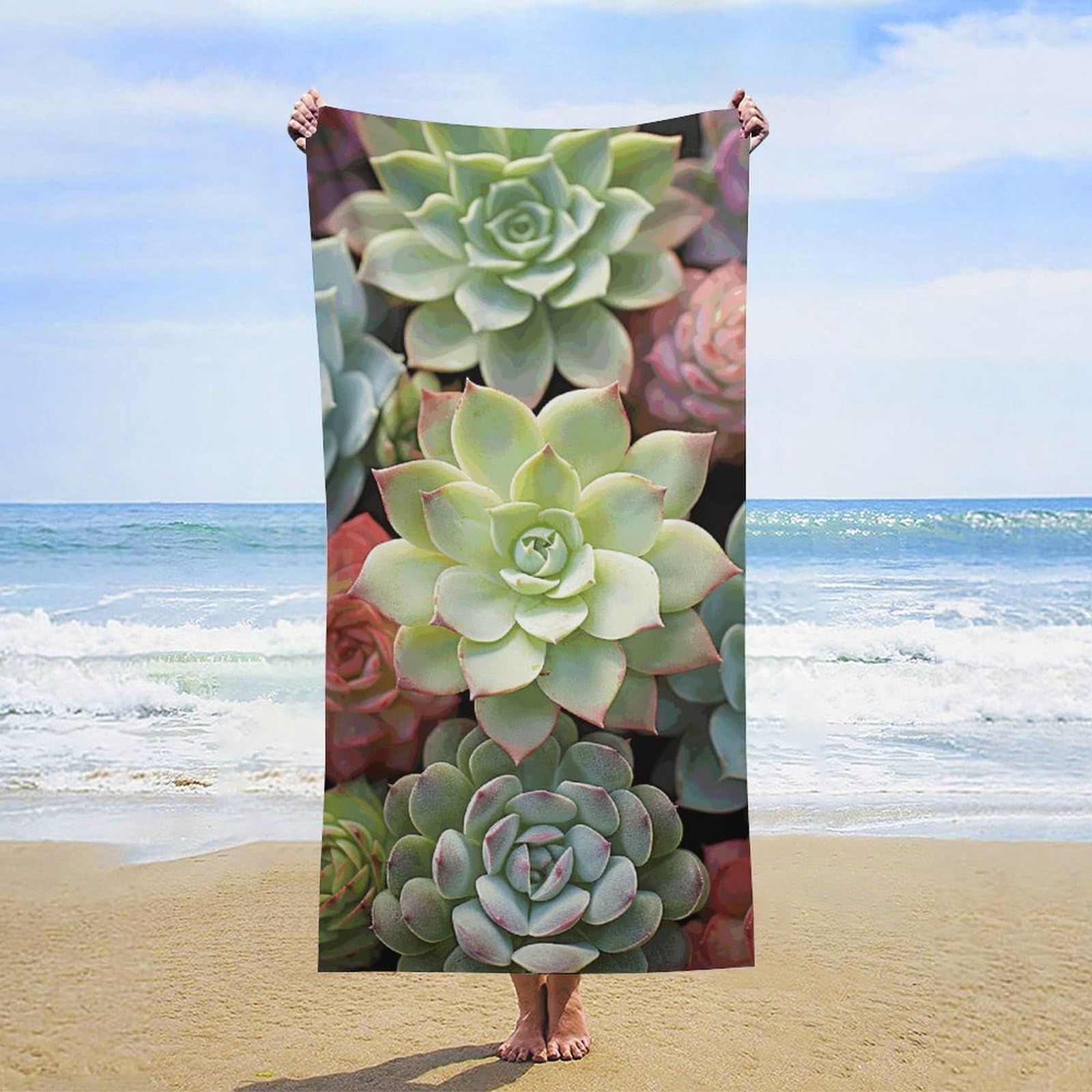 NTVOWPZO Cactus Succulents Beach Towel Oversized Microfiber Bath Towels Lightweight Sand Proof Beach Towels Absorbent Pool Towels for Swimming Yoga Bathroom Towel 31.5" X 63"