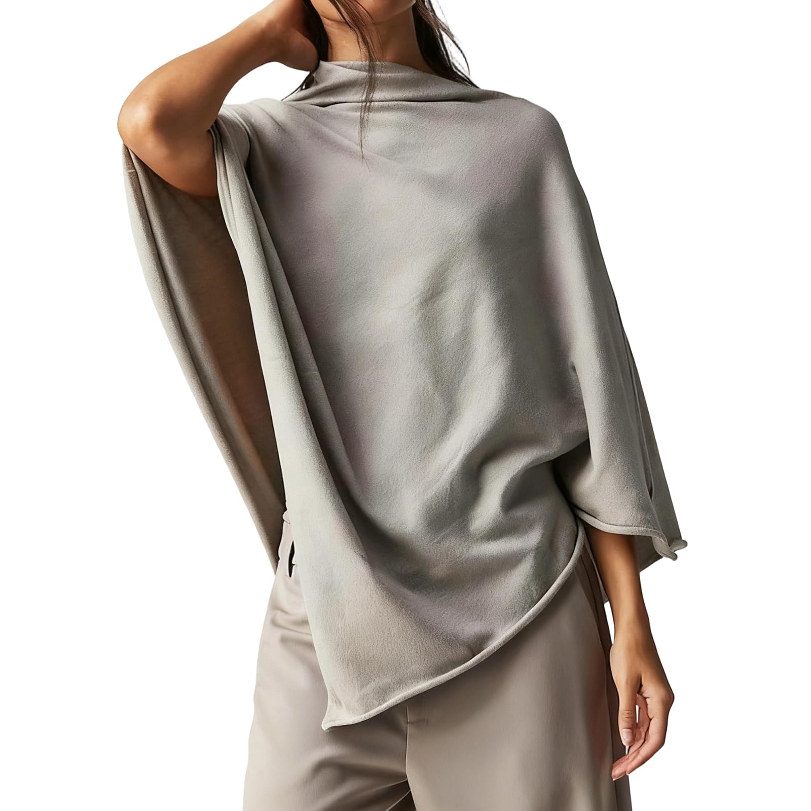 Womens Loose Fit Asymmetrical Triangle Poncho Cape Knit Sweater Y2k Going Out Flowy Cover Up Warm Pullover Tops