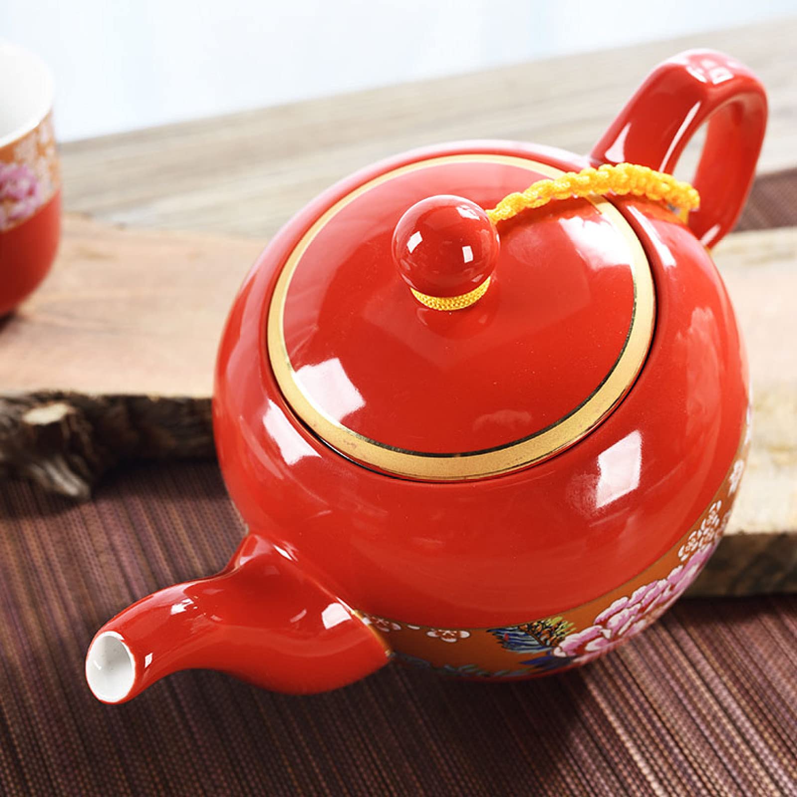 Zestaw do herbaty na ślub Porcelanowy serwis dla dorosłych Czerwone zestawy Kung Fu z czajnikiem, 12 filiżankami i tacą herbatę Prezent przyjaciół