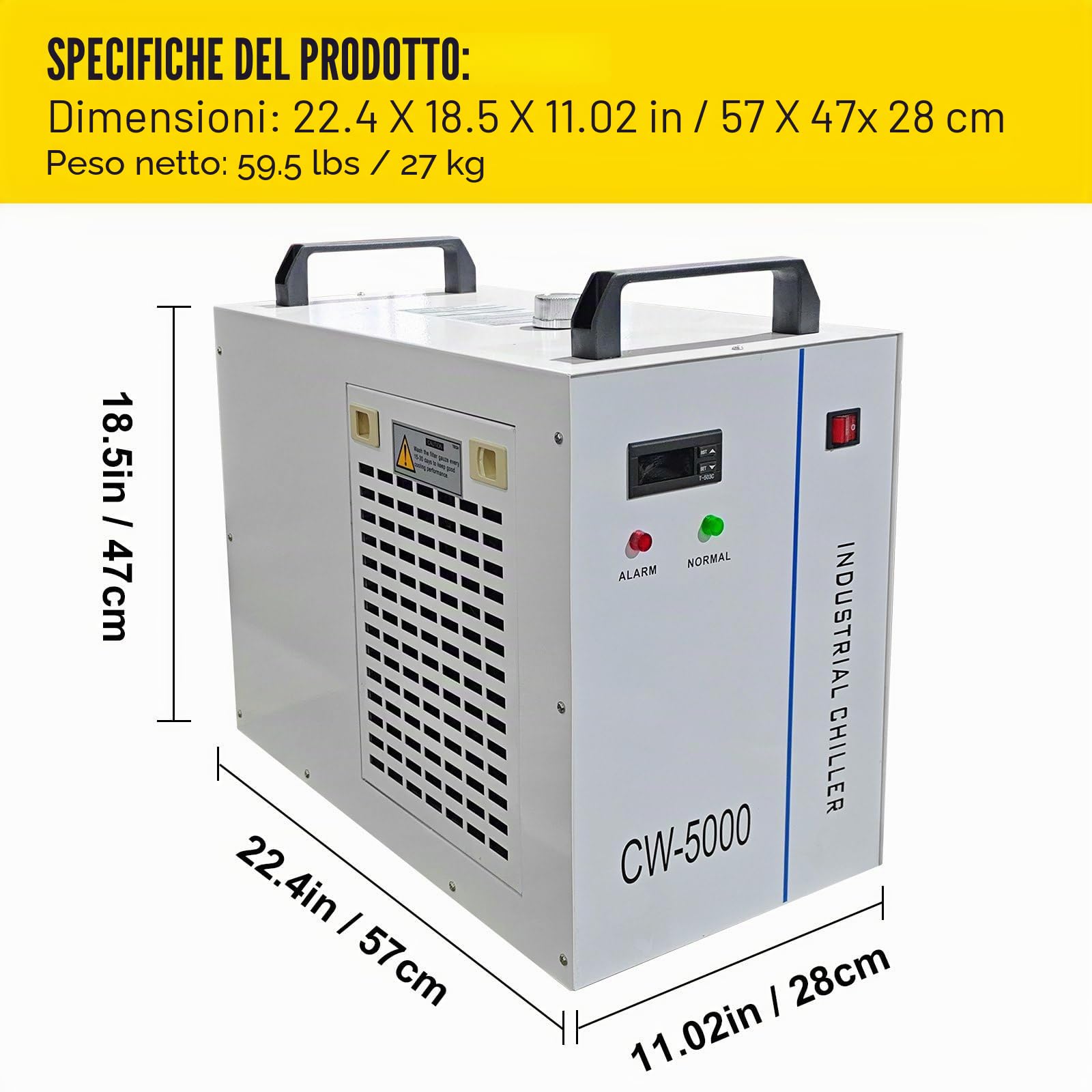 Raffreddatore d'acqua industriale Cw-5000,Raffreddatore per tubi laser Co2 Raffreddatore industriale Termostato preciso per macchine per incisione CNC/incisore laser 80w / 100w (CW-5000DG)