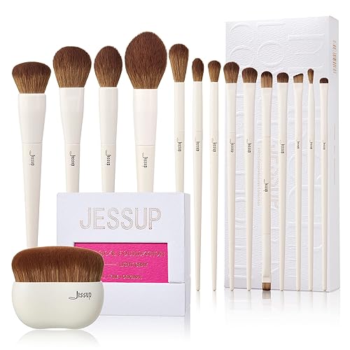Jessup Juego de brochas de maquillaje sintético premium T329 con cepillo de base superior plana para rubor facial polvo líquido base SF002