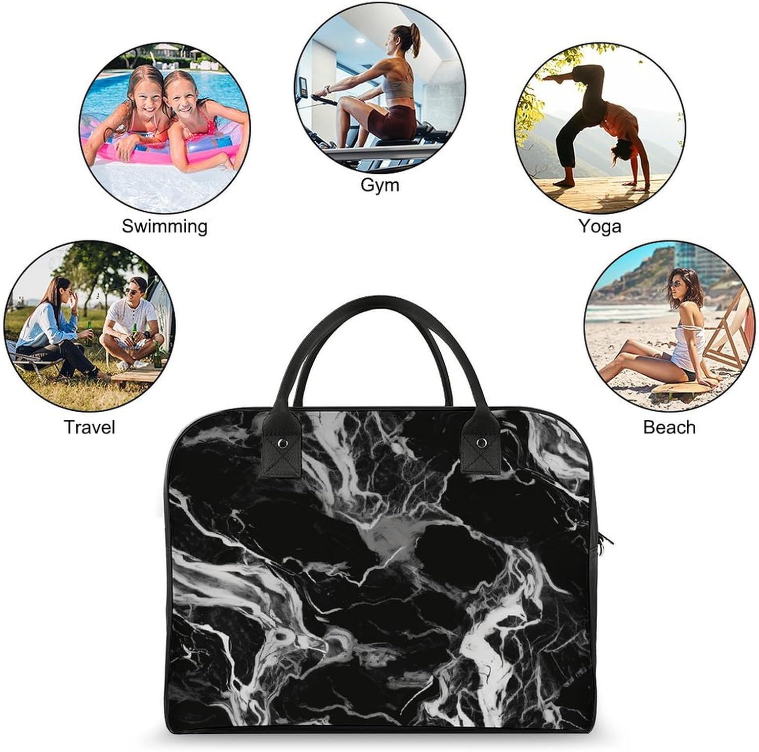Black And White Marble Laptop Bag with Shoulder Strap image 4