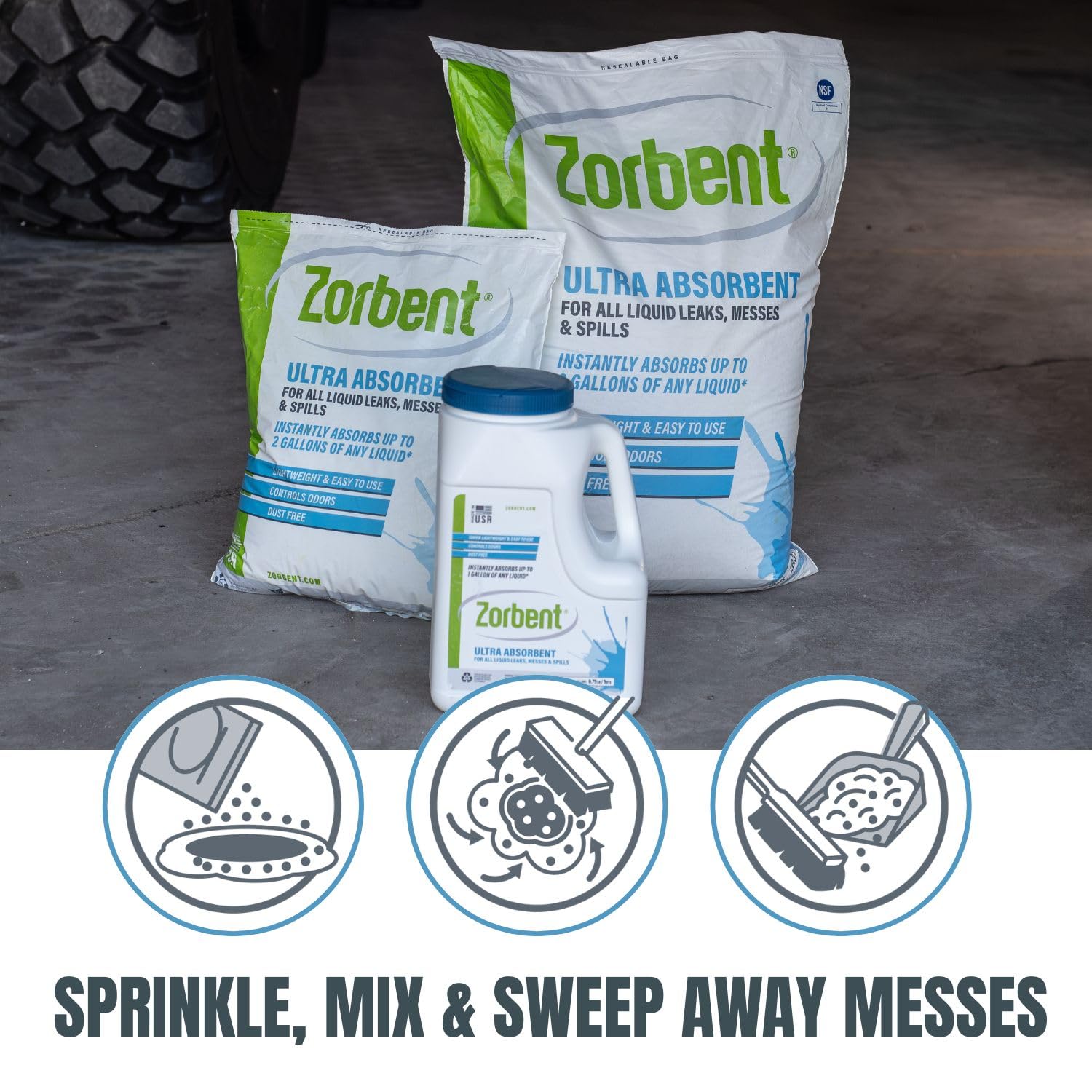Zorbent Kit de derrames de líquidos, 16 veces más absorbente que la arcilla, vómito de grado comercial, orina, aceite, todo el polvo líquido para derrames limpia rápidamente los desastres repulsivos,