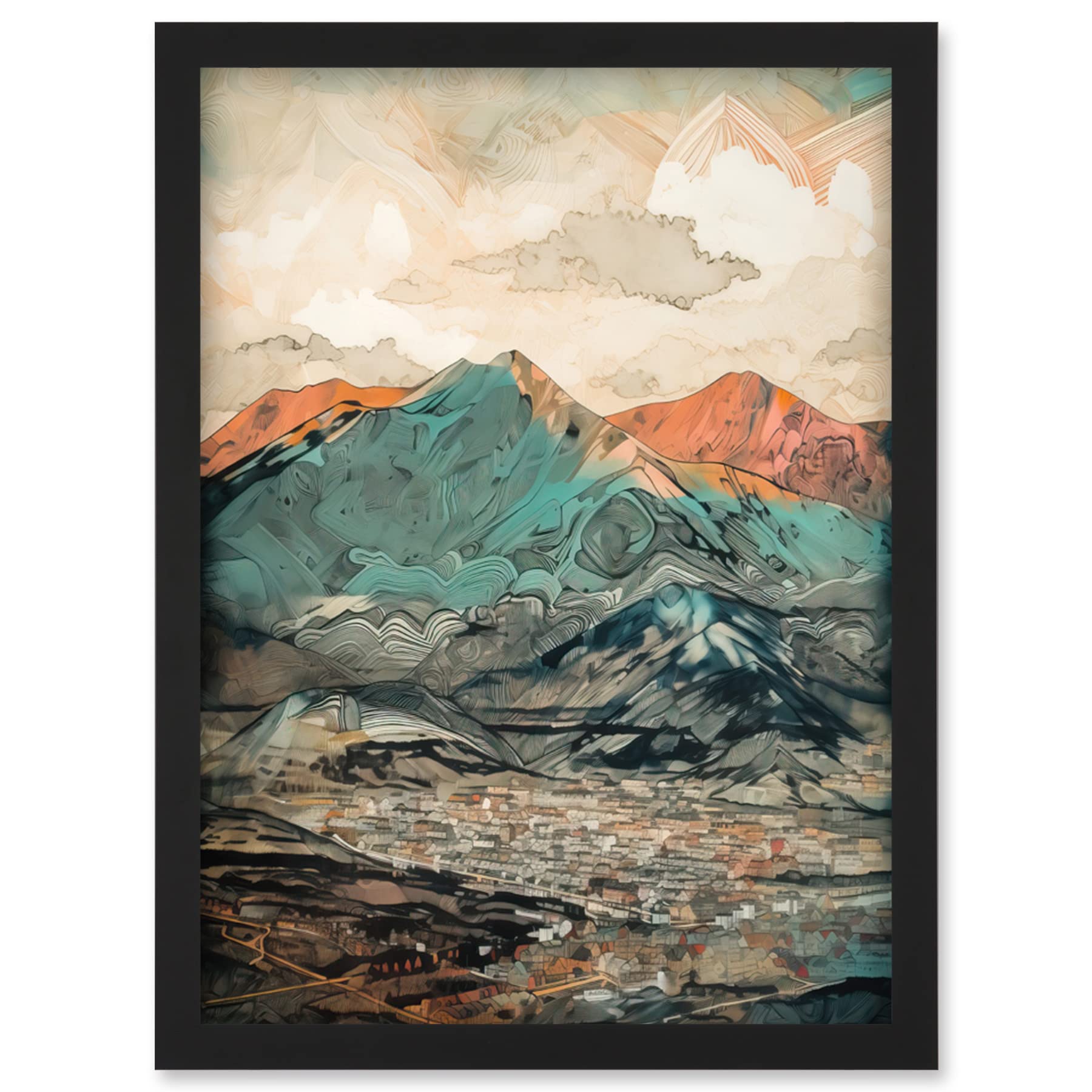 Artery8 Framed Wall Art Print - Sunrise in Lienz Austria - City Mountain Range Artwork - A4 Size - Black Frame