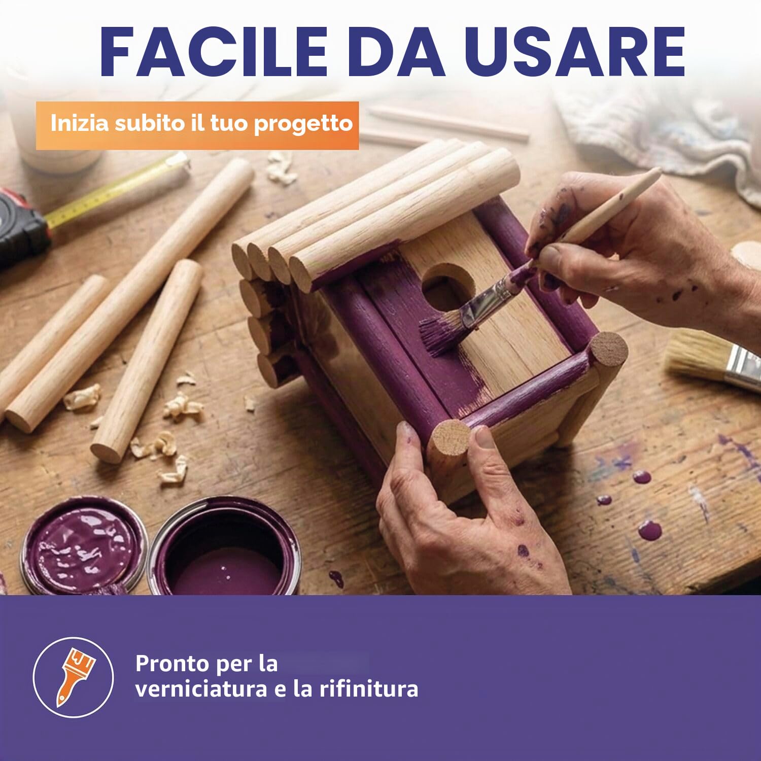 vasalat Bacchette in legno liscio per fai da te, 100 cm x 20 mm, 6 pezzi