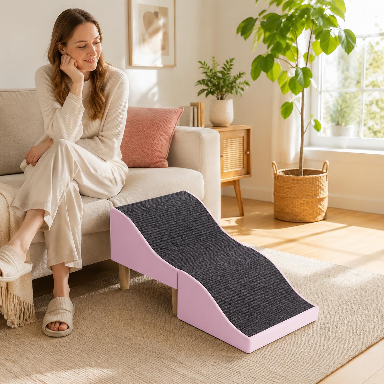 Rampa Pieghevole per Animali Domestici con Superficie Morbida E Antiscivolo Costruzione Robusta per Un Supporto Sicuro Design Onde per Un'inclinazione, Rosa, Onda