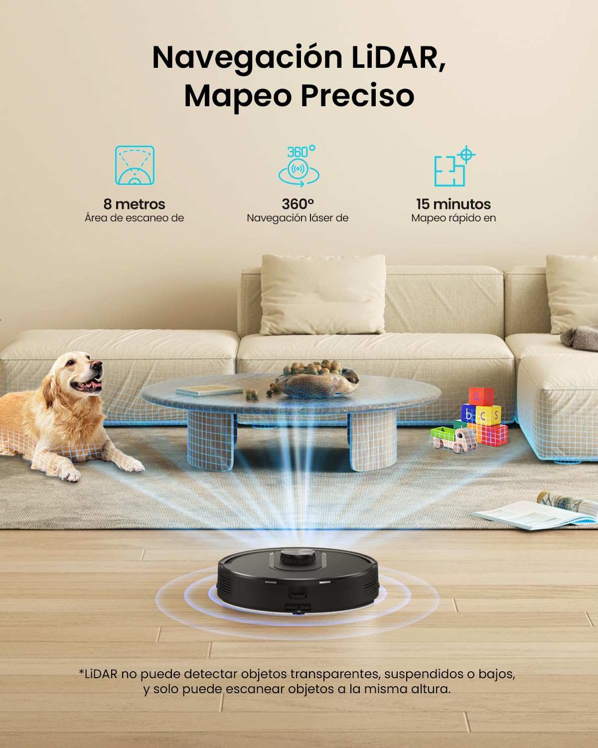 Vexilar W11 Robot Aspirador y Fregasuelos con Potente Succión 6000Pa, Robot Aspirador con Sistema de Navegación Láser Inteligente, Mapeo Inteligente, Base Autovaciado, Negro
