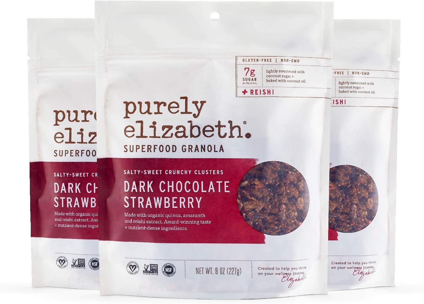 Purely Elizabeth Ancient Grain Granola - Certified Gluten-free, Vegan & Non-GMO | Packed with Nutrients | Dark Chocolate Strawberry Superfood - 8oz