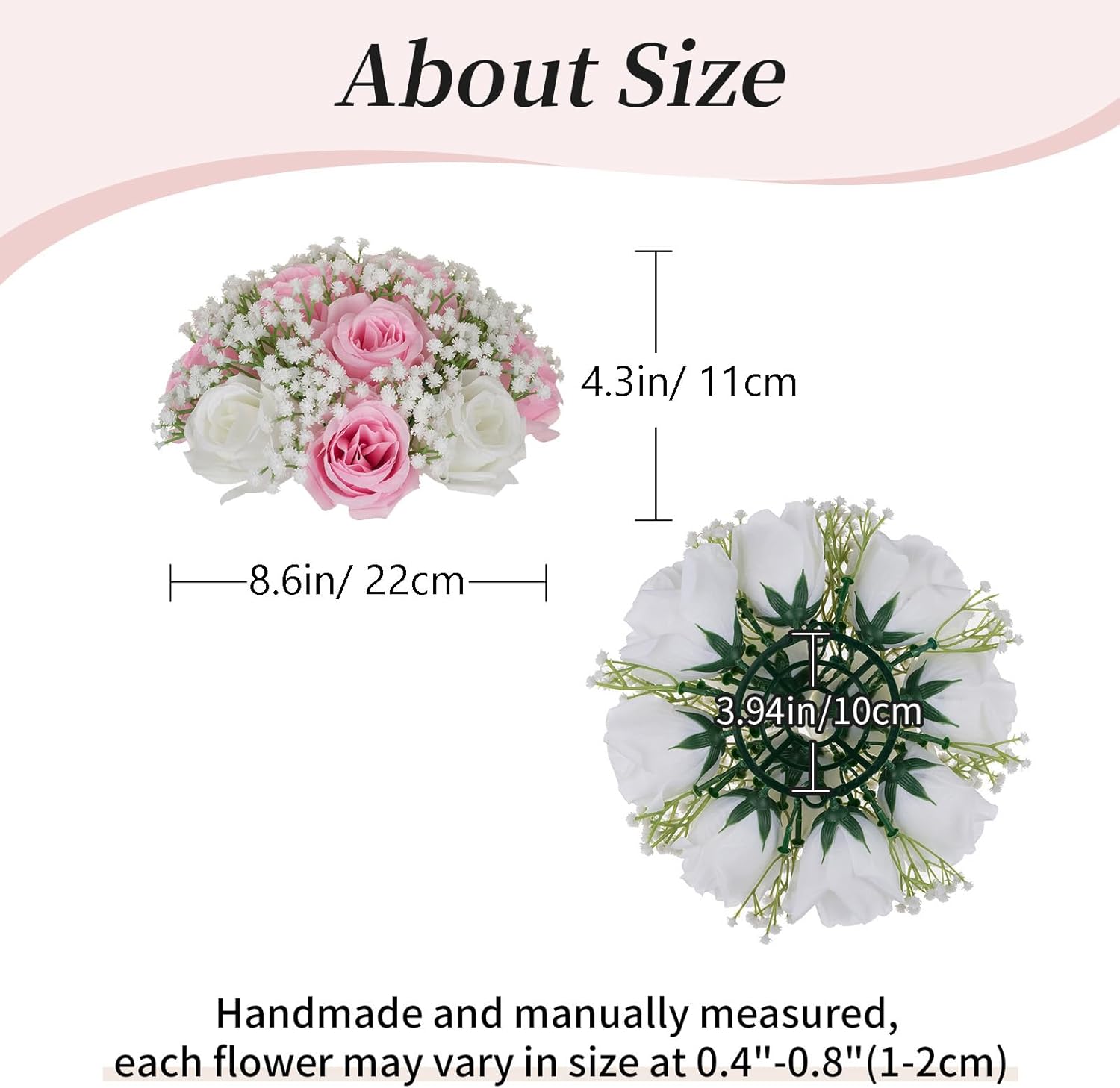 BLOSMON Fake Flowers Ball Centerpieces: 2 Pcs Pink Rose Babys Breath Artificial Flowers Wedding Decoration for Table Silk Kissing Floral Bouquet Arrangements for Home Party DIY Decor - Image 6