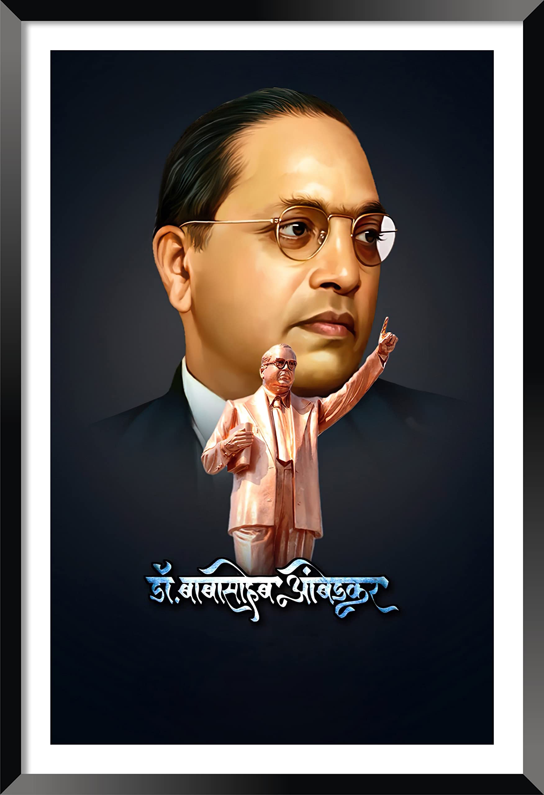 DBrush Dr. B.R. Ambedkar Artwork Framed Baba Saheb Ambedkar Painting frames Modern Big size For Office Home Decor Gift item 12x18 Inch Wood Wall Hanging (Without Glass, Frame Width:- 0.5 Inch)