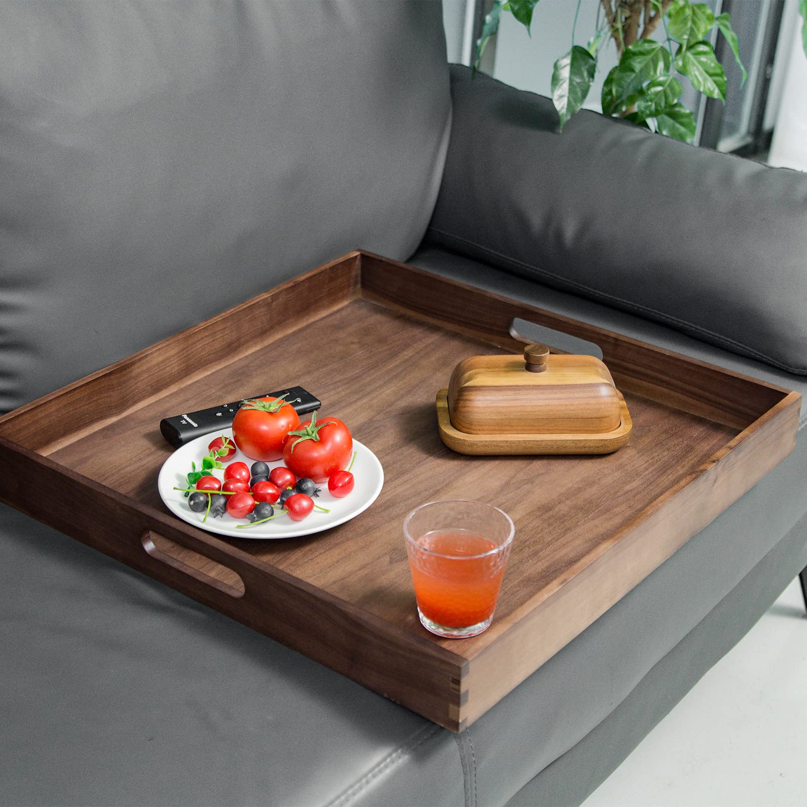 GinSent 22 Inches Extra Large Square Serving Tray with Handles