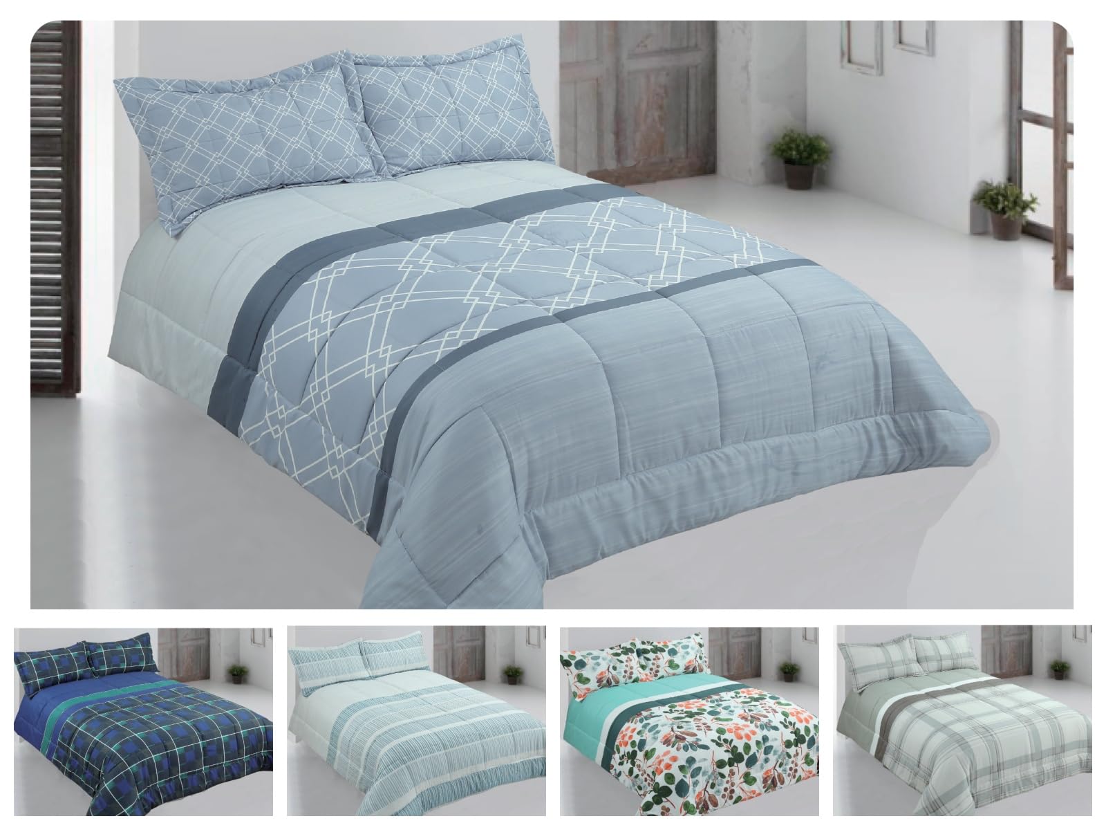 DONATELLA EDREDÓN Estampado Reversible - 105 cm., Milan-Azul