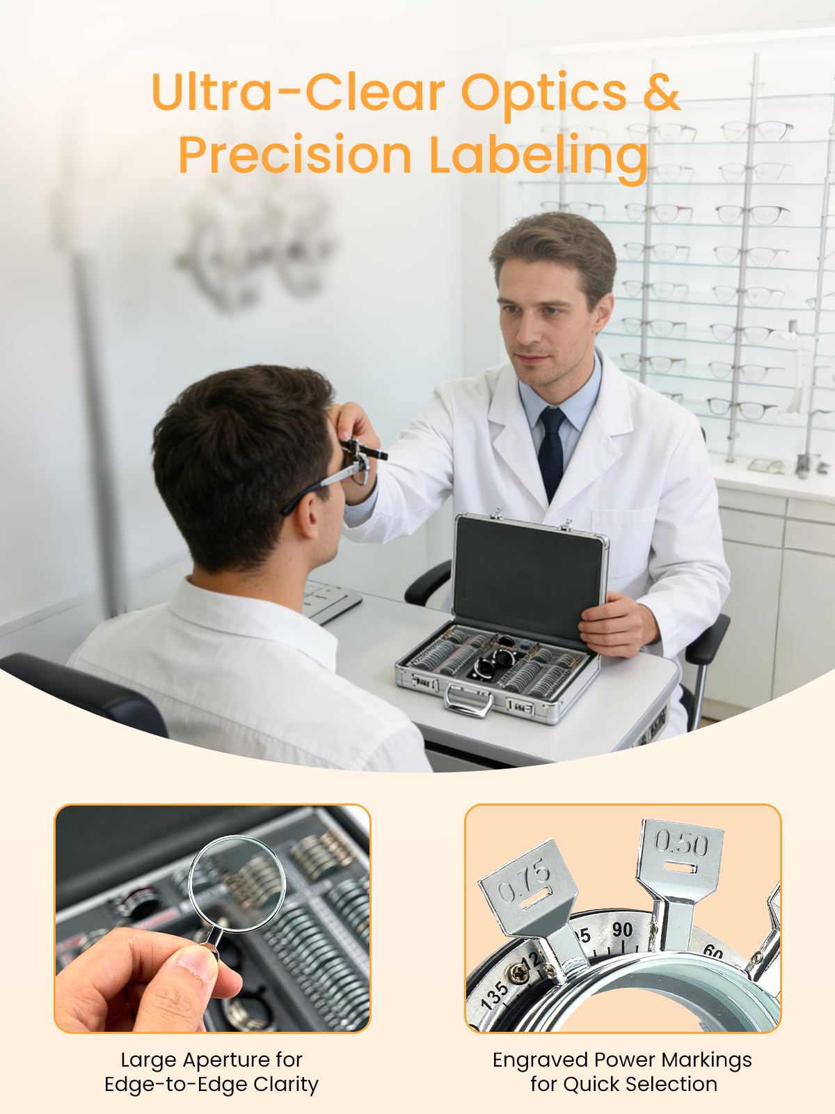 Juego de lentes de prueba 104, equipo de optometría óptica, juego de lentes de prueba sin marco JS-104