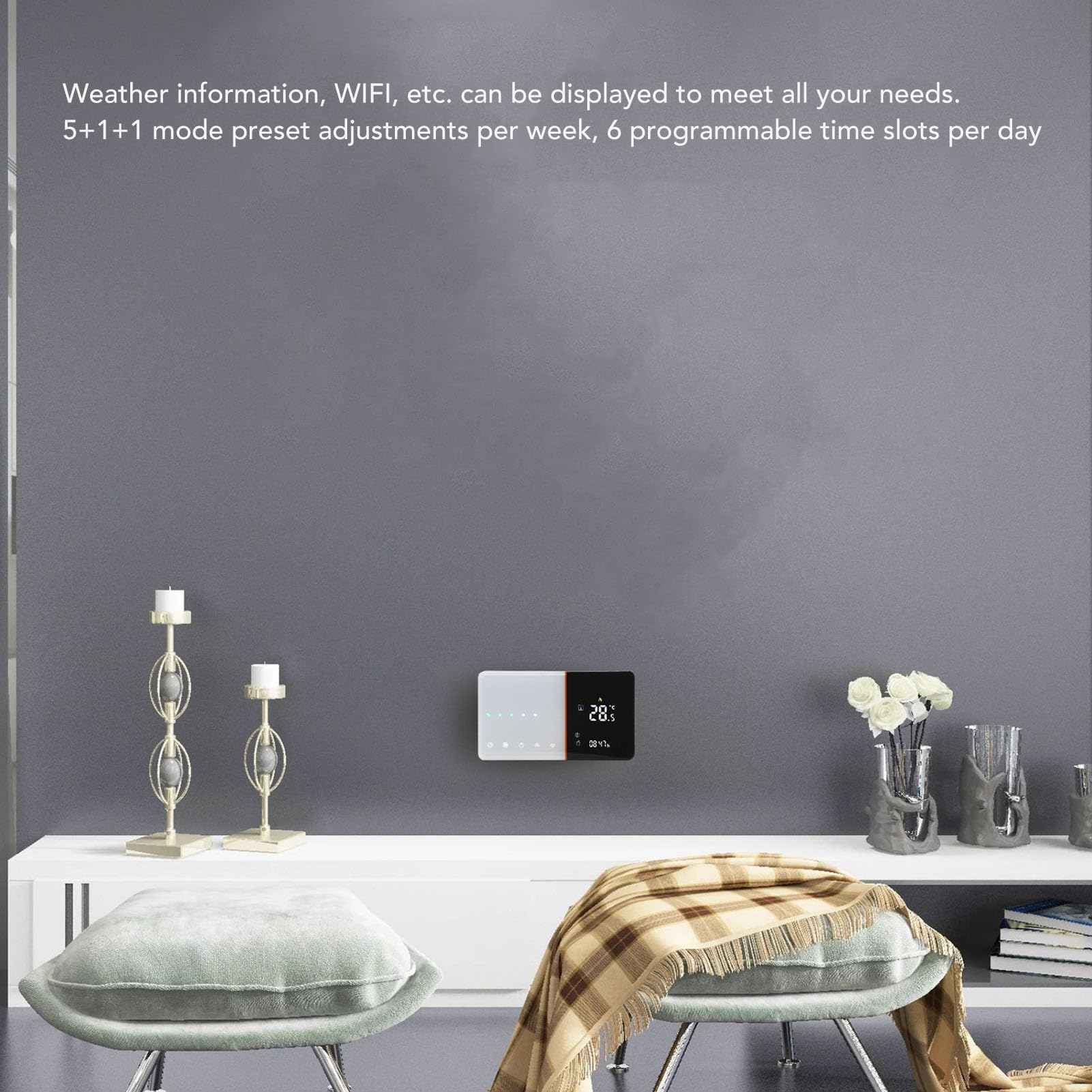 Termoregolatore Intelligente con Display LCD Modalità Timer Informazioni Meteo per Casa e Ufficio Termostato Termoregolatore per L'esperienza Tmall Genie IFTTT