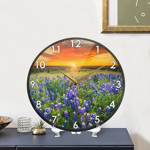 Miniatura 7 de Reloj de pared redondo silencioso y hermoso reloj de pared de jardín de Texas, sin tictac, moderno, digital, para oficina, sala de estar, cocina,