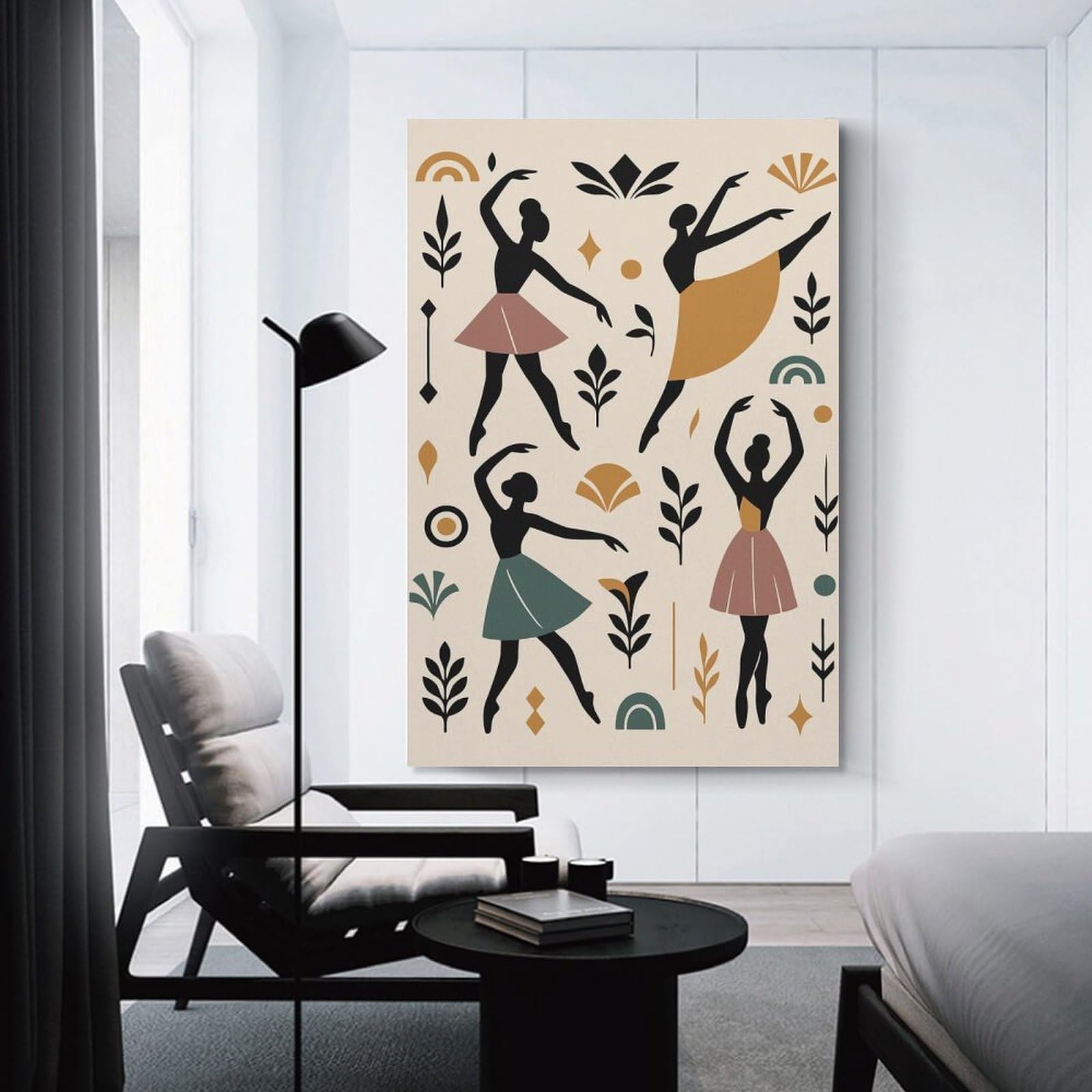Junmoney Ballet Dancers And Botanical Elements Room Decor Wall Art 16x24inch(40x60cm), for Entrance Spaces, Stair Walls Or Halls, A Neat Decor Update for Hallways