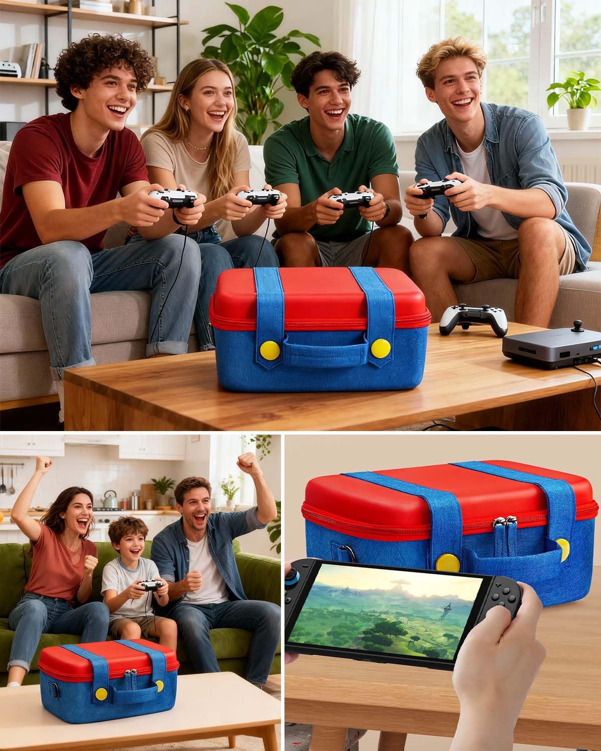 Custodia Protettiva All-in-One Compatibile con Nintendo Switch 2, Custoda da Viaggio Rigida e Portatile, Case di Trasporto per Console Switch 2, Controller Pro, Dock e Accessori, Rosso Blu Grande