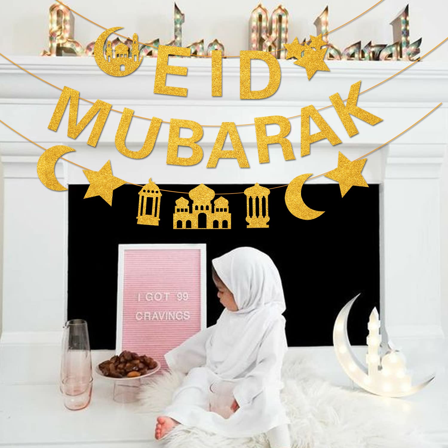 Ramadan & Eid Mubarak Banner Aus Glitzer-Karton – DIY-Dekoration Für Muslimische Feste & Partys