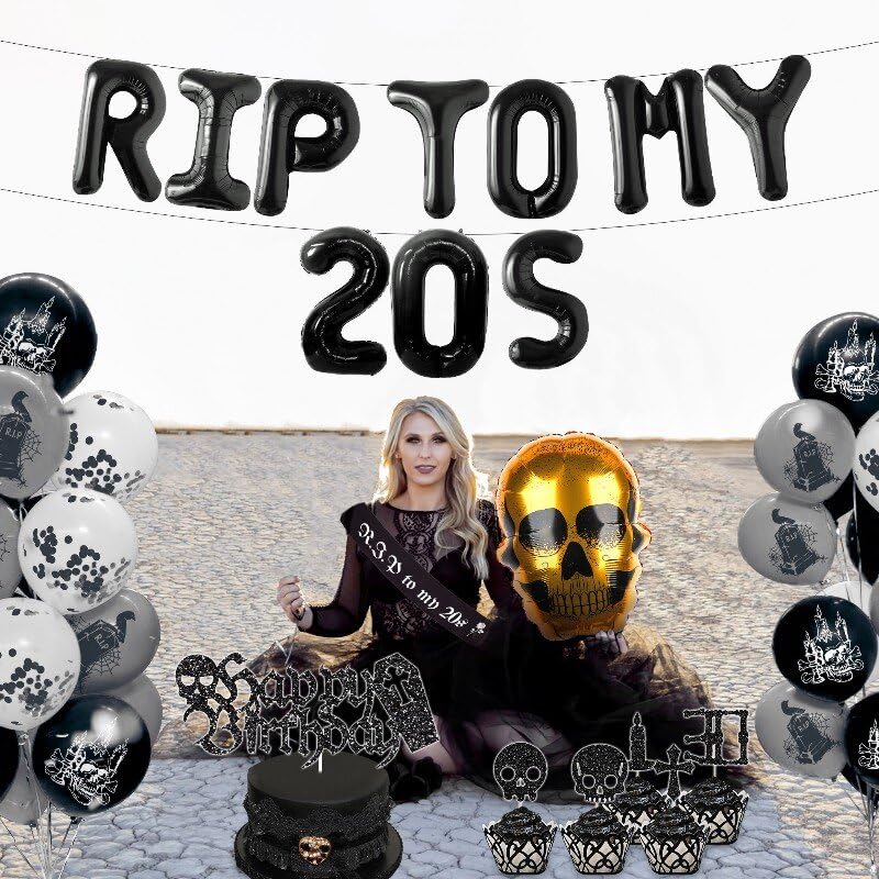 Gothic 30th Birthday Banner | 'My 20s Dead & Buried' Old English Emo Party Decor For Funeral Of Youth Theme - View #6